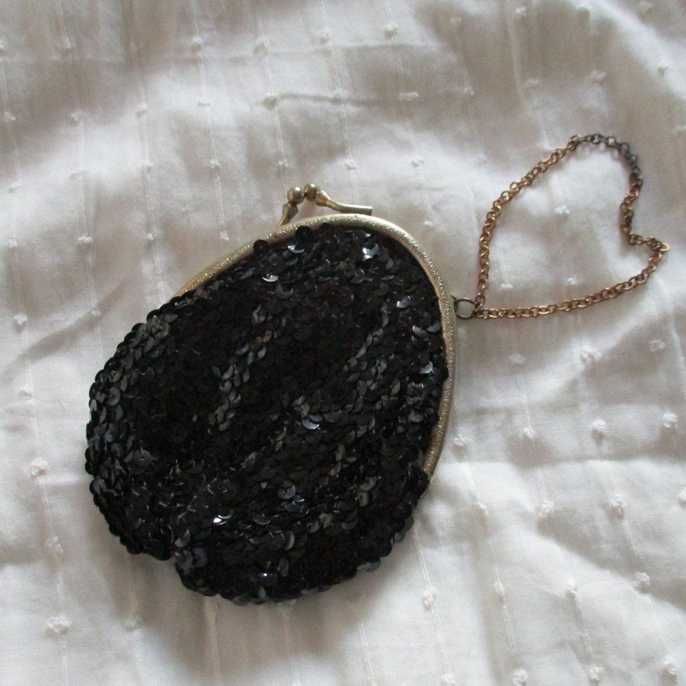 Vintage black sequin wristlet